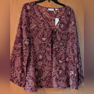 New York & Company Size large Burgundy Brown Beige Paisley Boho Top